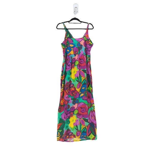 Jams World Hula Moon Women XL Dress Green Purple Abstract Floral Maxi Hawaiian - Picture 9 of 10